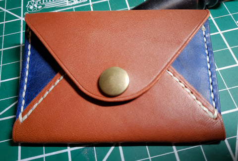 Snap Wallet in Brown and Blue Vegetable Tanned Leather *made to order